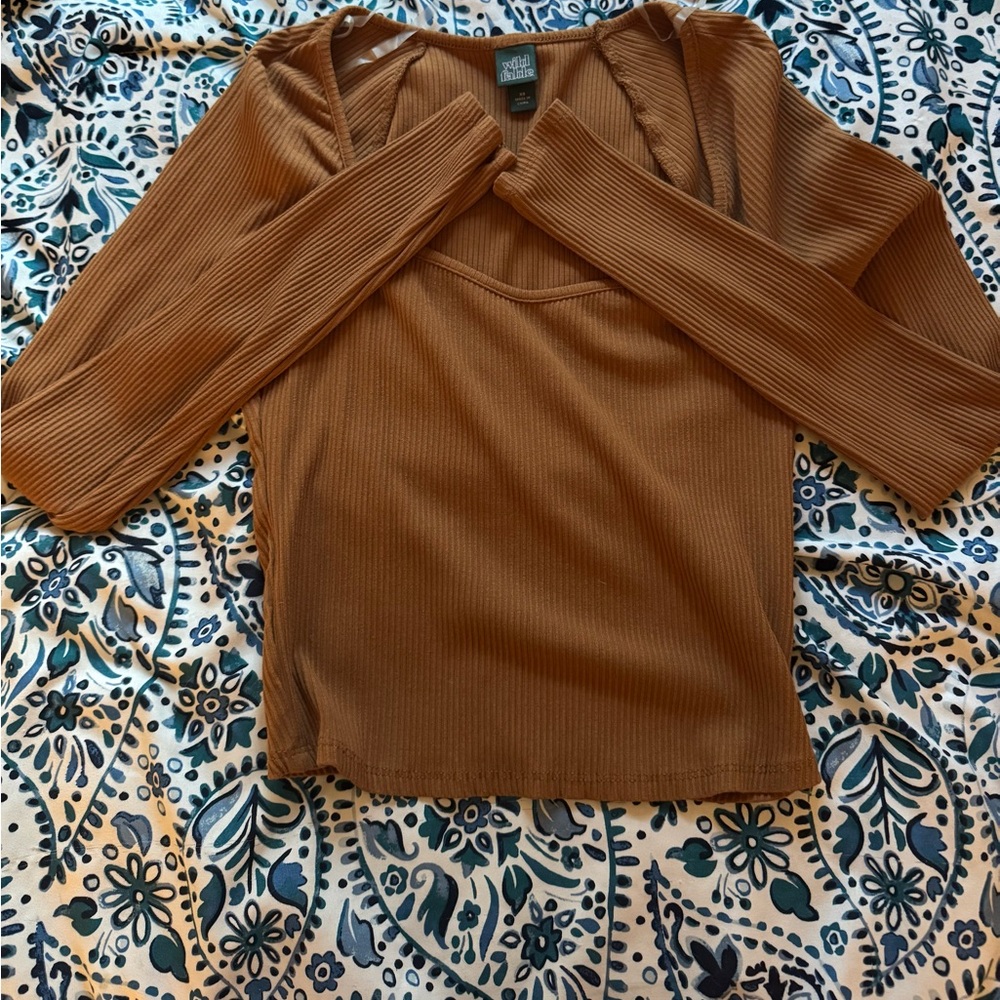 Wild Fable Ribbed Tan Long Sleeve Top
